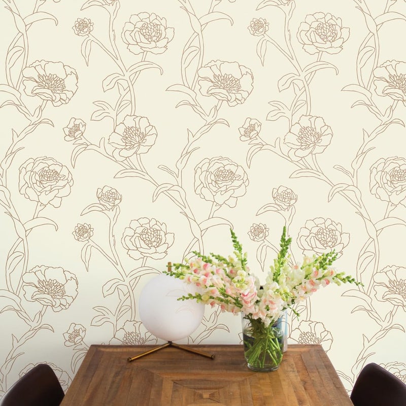 Tempaper Metallic Gold Leaf Peonies Removable Peel and Stick Floral Wallpaper, 20.5 in X 16.5 ft, Made in the USA - Image 5